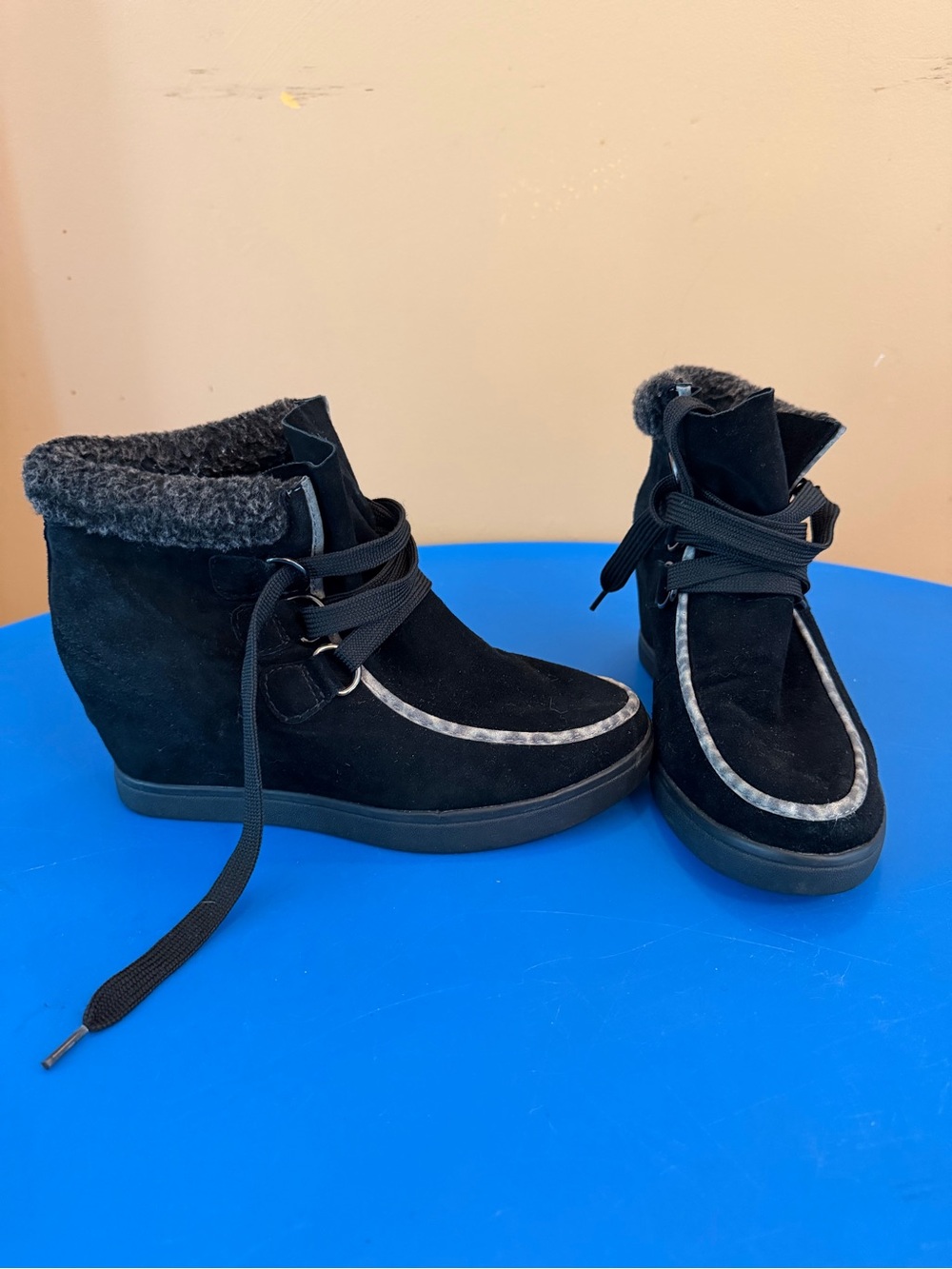 Women’s Black Suede Wedge Ankle Boot with hidden heels 1.5 inch, size 7